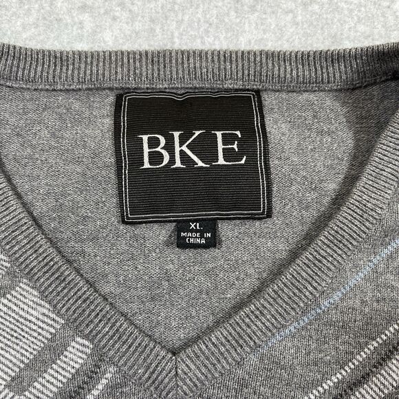 BKE Sweater Mens XL Gray Argyle Geometric Elastic Waist Cotton Pullover - Picture 2 of 7